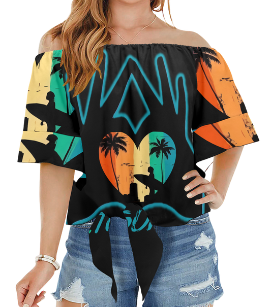 Live, Love, Learn...To Surf - Off Shoulder Knot Front Blouse